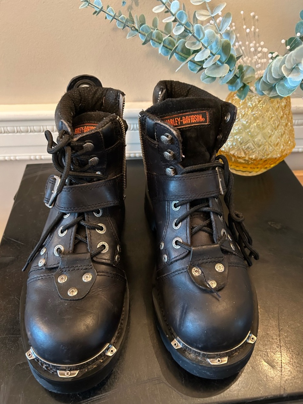 Men’s Harley-Davidson Black Leather Riding Boots with Metal Accents